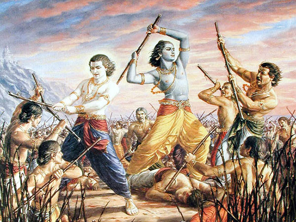 కంసుని సైన్యానికి, యాదవులకు మధ్య పోరాటం :