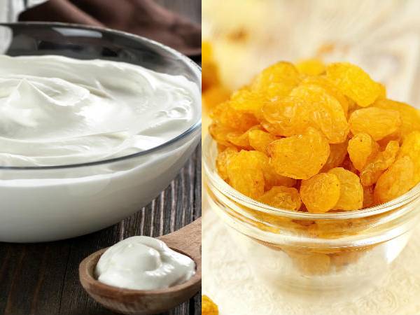 పొడి ద్రాక్ష మరియు పెరుగు